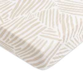 Babyletto 100% Organic Cotton Mini Crib Sheet, GOTS-Certified, Fitted 360, Ultra-Soft and Breathable Muslin - Oat Stripe