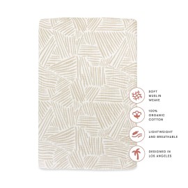 Babyletto 100% Organic Cotton Mini Crib Sheet, GOTS-Certified, Fitted 360, Ultra-Soft and Breathable Muslin - Oat Stripe