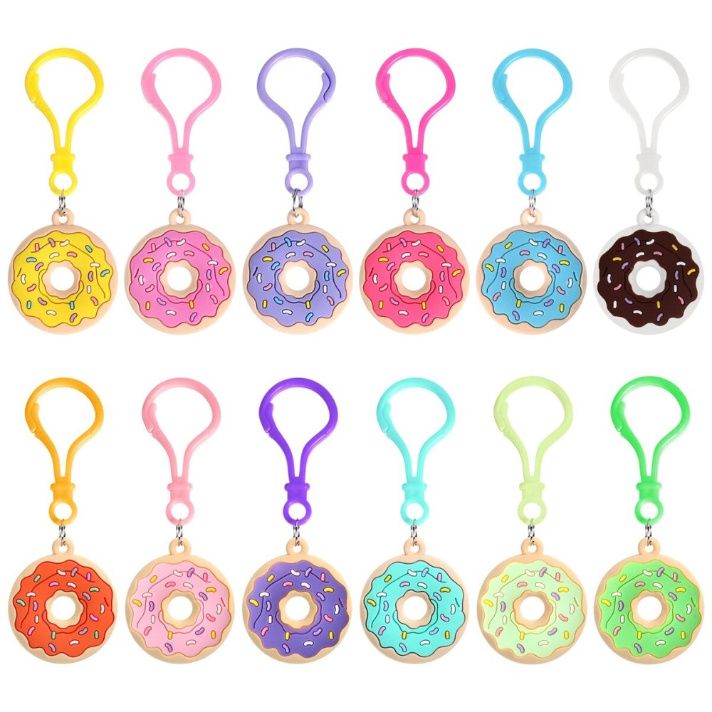 Jadive 48 Pcs Sweet Donut Party Favors Donut Keychain Sweet Doughnut Theme Birthday Party Supplies Pendant Ornament for Christmas Kids Boy Girl Gift Reward Goodie Bag Fillers, 12 Colors