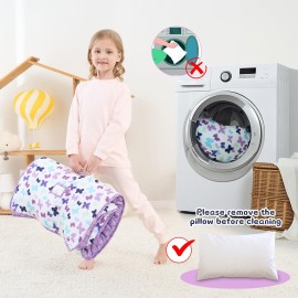 UOMNY Toddler Nap Mat Girls Kids Nap Mats with Removable Pillow and Blanket Butterfly Toddler Sleeping Bag for Preschool Daycare Purple 53x21 Inch
