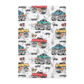 Monster Trucks White Baby Crib Sheets - Fitted Crib Sheet, Boys & Girls Cotton Crib Sheet for Standard Crib and Toddler Mattresses - M