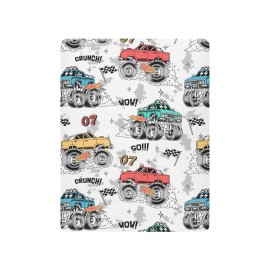 Monster Trucks White Baby Crib Sheets - Fitted Crib Sheet, Boys & Girls Cotton Crib Sheet for Standard Crib and Toddler Mattresses - M