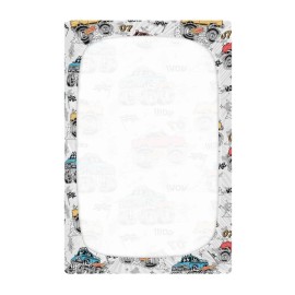 Monster Trucks White Baby Crib Sheets - Fitted Crib Sheet, Boys & Girls Cotton Crib Sheet for Standard Crib and Toddler Mattresses - M