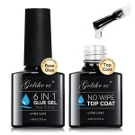 Gelike EC UV 6 in 1 Gel Nail Glue and Top Coat Kit No Wipe for Press-On Nails Gel-X Extensions Builder Gel Blooming No Pop-Off Low Odor Hema-Free Acrylic False Tips DIY at Home & Salon Art