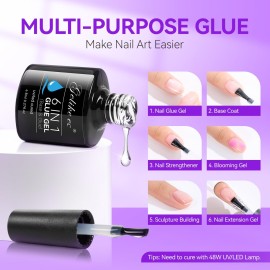 Gelike EC UV 6 in 1 Gel Nail Glue and Top Coat Kit No Wipe for Press-On Nails Gel-X Extensions Builder Gel Blooming No Pop-Off Low Odor Hema-Free Acrylic False Tips DIY at Home & Salon Art