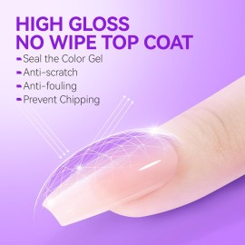 Gelike EC UV 6 in 1 Gel Nail Glue and Top Coat Kit No Wipe for Press-On Nails Gel-X Extensions Builder Gel Blooming No Pop-Off Low Odor Hema-Free Acrylic False Tips DIY at Home & Salon Art
