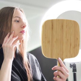 YEAKE Hand Mirror,Extra Large Natural Bamboo Handheld Mirror with Handle, Single-Sided Portable Travel Vanity Mirror for Men & Women,8.9 W x 12.4 L