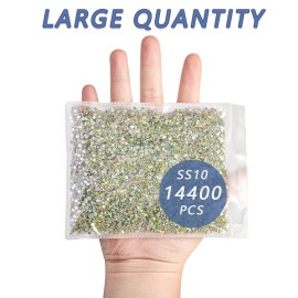 Beadsland Flatback Rhinestones Bulk,14400pcs AB Crystal Rhinestones for Nails Crafts Clothes DIY Decoration, Crystal AB, SS10, 2.7-2.9mm