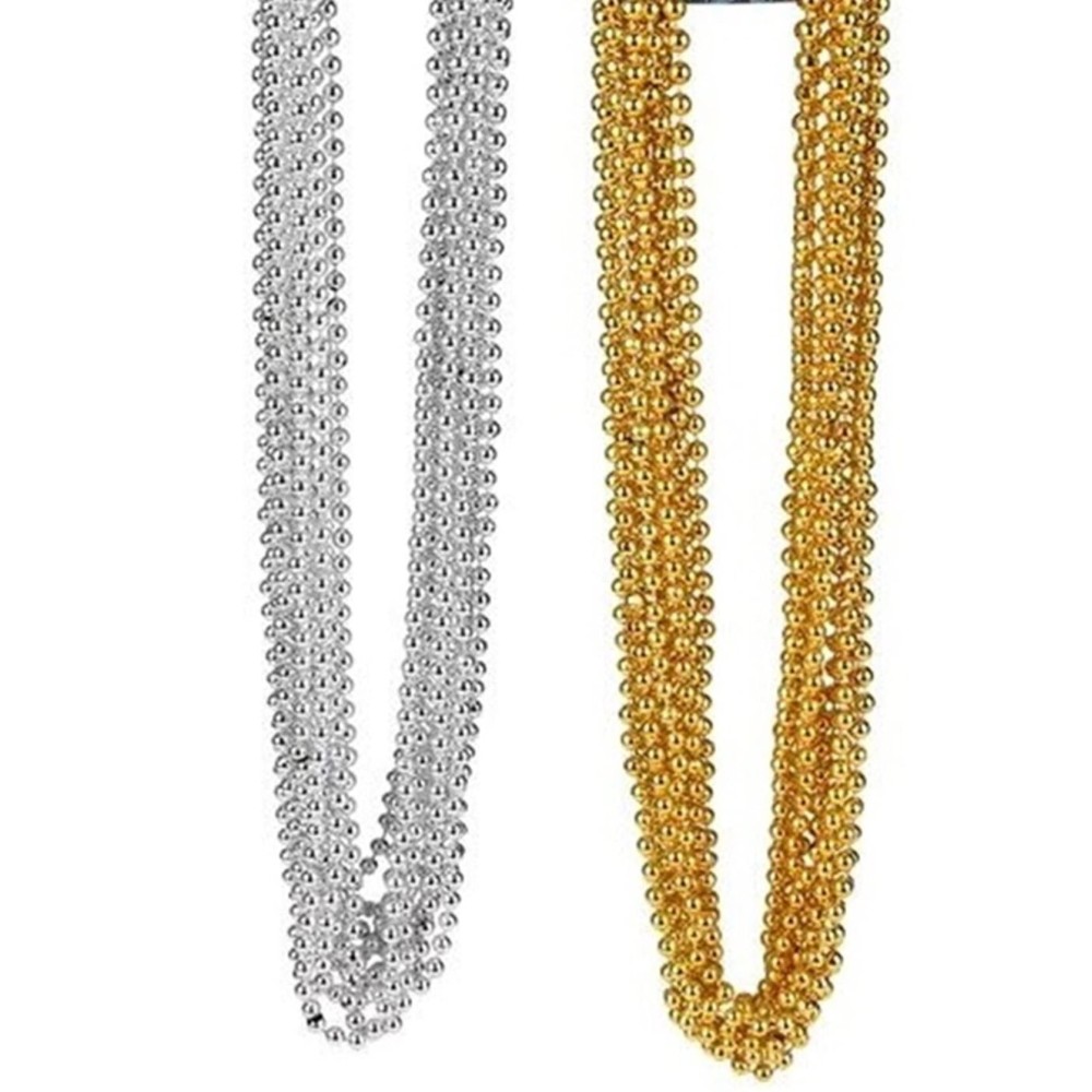 HAPPY DEALS ~ Mardi Gras Beads Gold Silver | 33 inch | 7 mm | Necklaces | 24 Pack