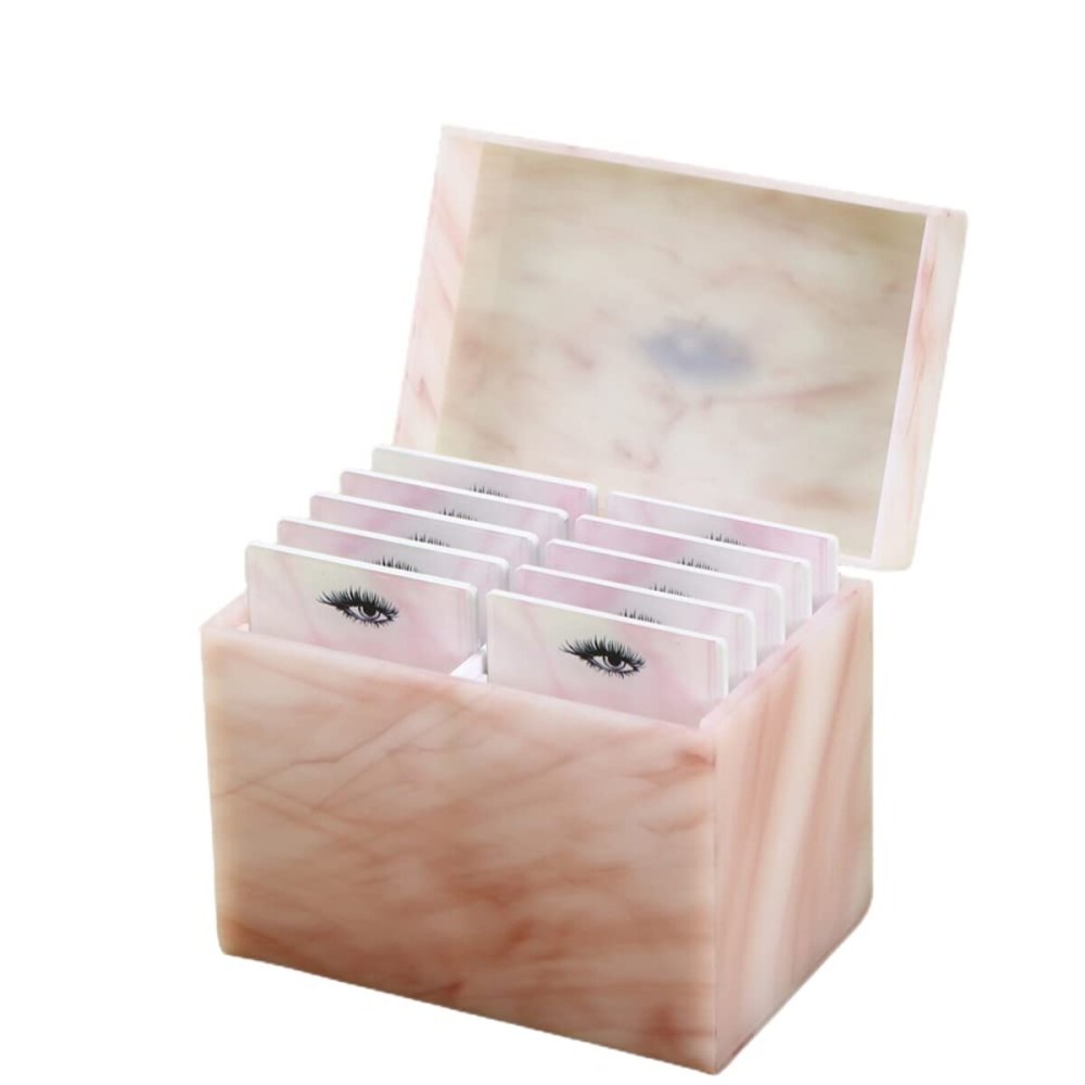 10 Layers Acrylic Eyelash Storage Box,Eyelash Holder Extension Tool,Makeup Organizer False Eyelashes Glue Pallet Holder, Grafting Eye lashes Close-Packed Display with 10 Pallets (Pink Marble)