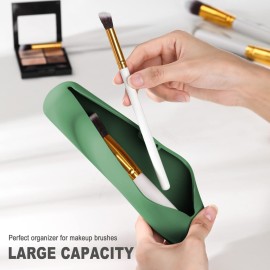 FVION Travel Makeup Brush Holder, Silicone Brush Holder Travel Case, Make Up Brush Pouch with Magnetic Closure, Makeup Brush Covers - Green FVION Travel Makeup Brush Holder, Silicone Brush Holder Travel Case, Make Up Brush Pouch with Magnetic Closure, Makeup Brush Covers - Green