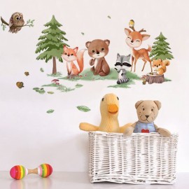 Runtoo Forest Animals Wall Decals Bear Fox Tree Woodland Wall Stickers for Kids Bedroom Nursery Wall Decor