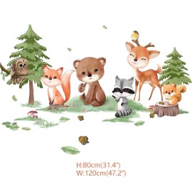 Runtoo Forest Animals Wall Decals Bear Fox Tree Woodland Wall Stickers for Kids Bedroom Nursery Wall Decor