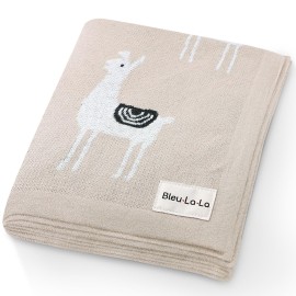 Unisex Cozy Receiving Swaddle Cuddle Stroller Crib Stroller 100% Fine Loomed Cotton Blanket - Quilt Blanket for Newborns, Infants Toddler, Boys and Girls (Llama - Cream)