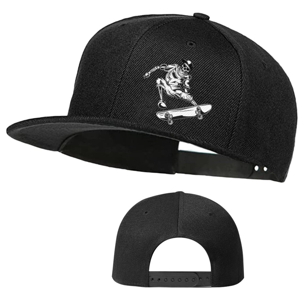 Skull Skateboards Hat Skeleton Hand Skating Theme Flat Bill Hats for Men Snap Backpack Mens Hats and Caps Cool Snapback Baseball Cap for Boys Teens Youth Hip Hop Outdoor Classic Gift for Skaters