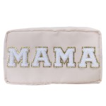 ACAMAL Chenille Letter Bag Mama Gift Makeup Bag Nylon Cosmetic Bag with Varsity Patch Makeup Pouch Bag Gift Toiletry Bag For Travel