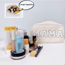ACAMAL Chenille Letter Bag Mama Gift Makeup Bag Nylon Cosmetic Bag with Varsity Patch Makeup Pouch Bag Gift Toiletry Bag For Travel