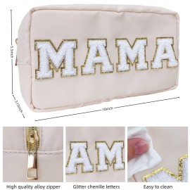 ACAMAL Chenille Letter Bag Mama Gift Makeup Bag Nylon Cosmetic Bag with Varsity Patch Makeup Pouch Bag Gift Toiletry Bag For Travel