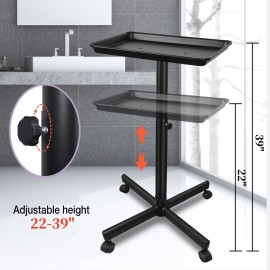 Salon Tray, Metal Feet Salon Rolling Tray Cart, Salon Color Tray, Tattoo Tray with Wheels, Instrument Tray for Salon&Spa Use Black