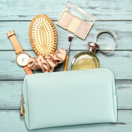 Sanwuta 9 Pcs Makeup Bags Bulk PU Double Zippers Cosmetic Bag Makeup Toiletry Pouch Portable Travel Organizers Case for Women Bachelorette Party End of The Year Bridesmaid Gift(Mint Green)