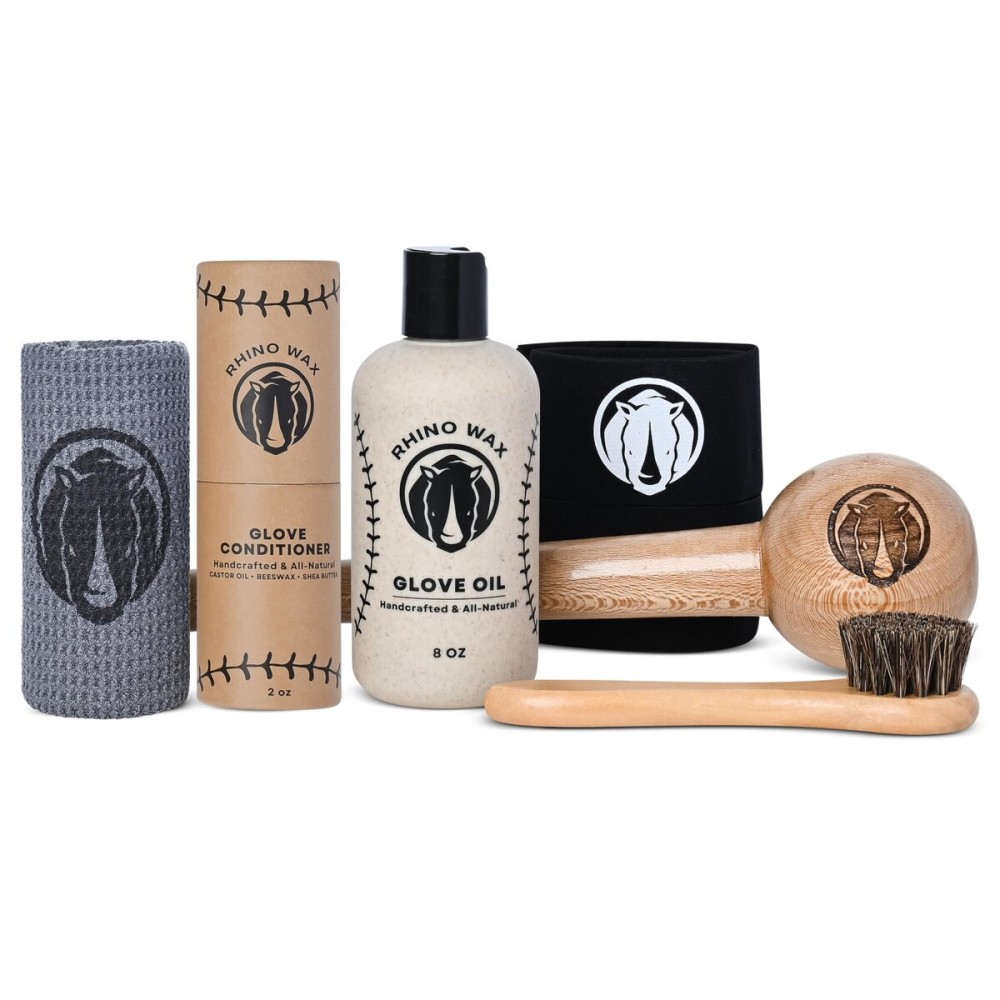 Rhino Wax - Baseball Glove Ultimate Break-in Kit - Includes Premium Oil for Ball Gloves, Mitt Conditioner, Hardwood Mallet, Wrap, Brush, and Microfiber Cloth - This is How to Break in a Glove Fast