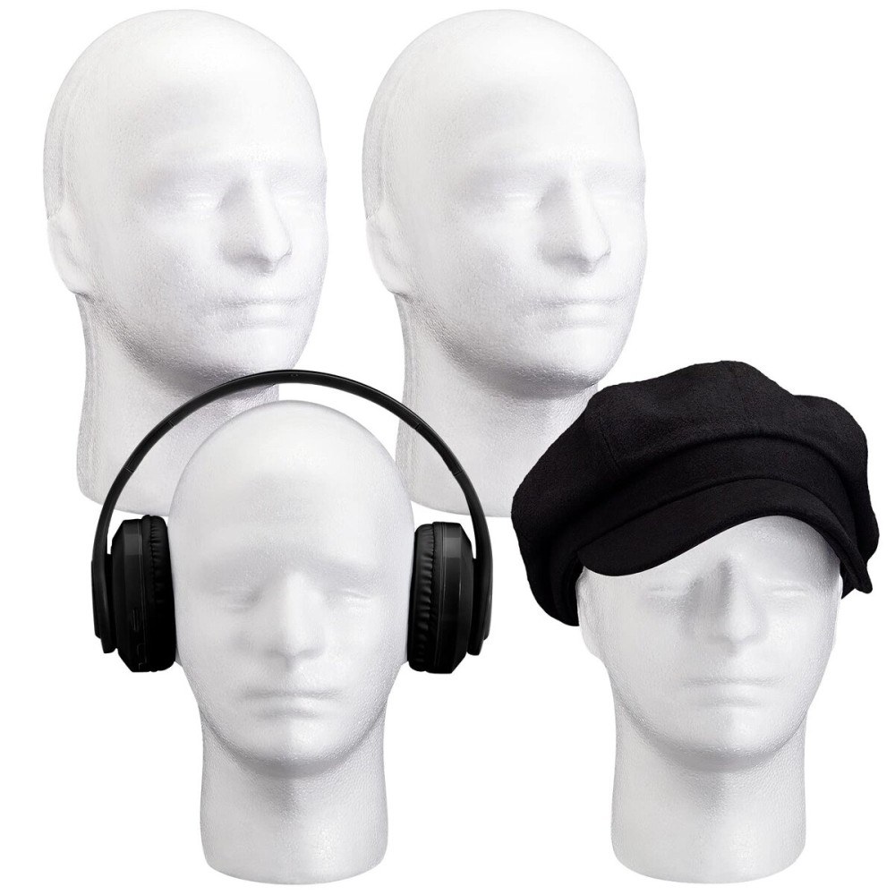 4 Count Wig Head Foam Mannequin Head Stand Wig Holder for Hat Display, White(21.26 Inch)