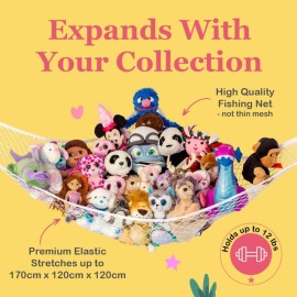 Lilly\'s Love Stuffed Animal Hammock | Corner Hanging Organizer, Stuffed Animal Storage | Easy to Hang Plushie Net w/Included Anchors & Hooks | Cute Room & Bedroom Decor (Rainbow, 2 Pack)