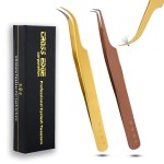 My Lash Tools - New Fiber Tip Lash Tweezers for Eyelash Extensions Tweezers SET OF 2 Mini Isolation & Microgrip Tip Curved Volume Tweezers Japanese Steel Lashing Tweezer (Gold & Rose Gold Set)