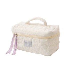 HIQUAY Large Capacity Soft Makeup Bag, Soft Travel Cosmetic Bag Makeup Pouch Bag for teens, Women and Girls (White)