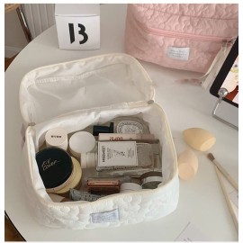 HIQUAY Large Capacity Soft Makeup Bag, Soft Travel Cosmetic Bag Makeup Pouch Bag for teens, Women and Girls (White) HIQUAY Large Capacity Soft Makeup Bag, Soft Travel Cosmetic Bag Makeup Pouch Bag for teens, Women and Girls (White)