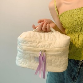 HIQUAY Large Capacity Soft Makeup Bag, Soft Travel Cosmetic Bag Makeup Pouch Bag for teens, Women and Girls (White) HIQUAY Large Capacity Soft Makeup Bag, Soft Travel Cosmetic Bag Makeup Pouch Bag for teens, Women and Girls (White)