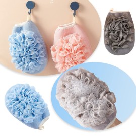 2 Pcs Bath Shower Pouf Sponge 2 in 1 Exfoliating Mesh Pouf Sponge Loofah Bath Glove with Elastic Hand Strap for Women Men Kid Bathroom
