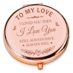 LRUIOMVE Romantic Anniversary Valentines Gifts, Inspirational Rose Gold Engraved Travel Makeup Mirror, Compact Pocket Cosmetic Mirror for Wife Girlfriend Birthday Valentines Day Anniversary