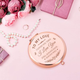 LRUIOMVE Romantic Anniversary Valentines Gifts, Inspirational Rose Gold Engraved Travel Makeup Mirror, Compact Pocket Cosmetic Mirror for Wife Girlfriend Birthday Valentines Day Anniversary
