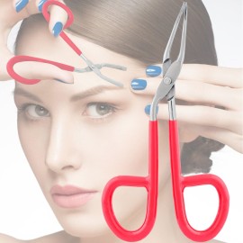 VISION TEK MED Professional Scissor Handle Tweezers Stainless Steel Shape Tool \'Eyebrow Nose Hair Clip Tweezer Remover for Lady Women (Red Pvc Handle)