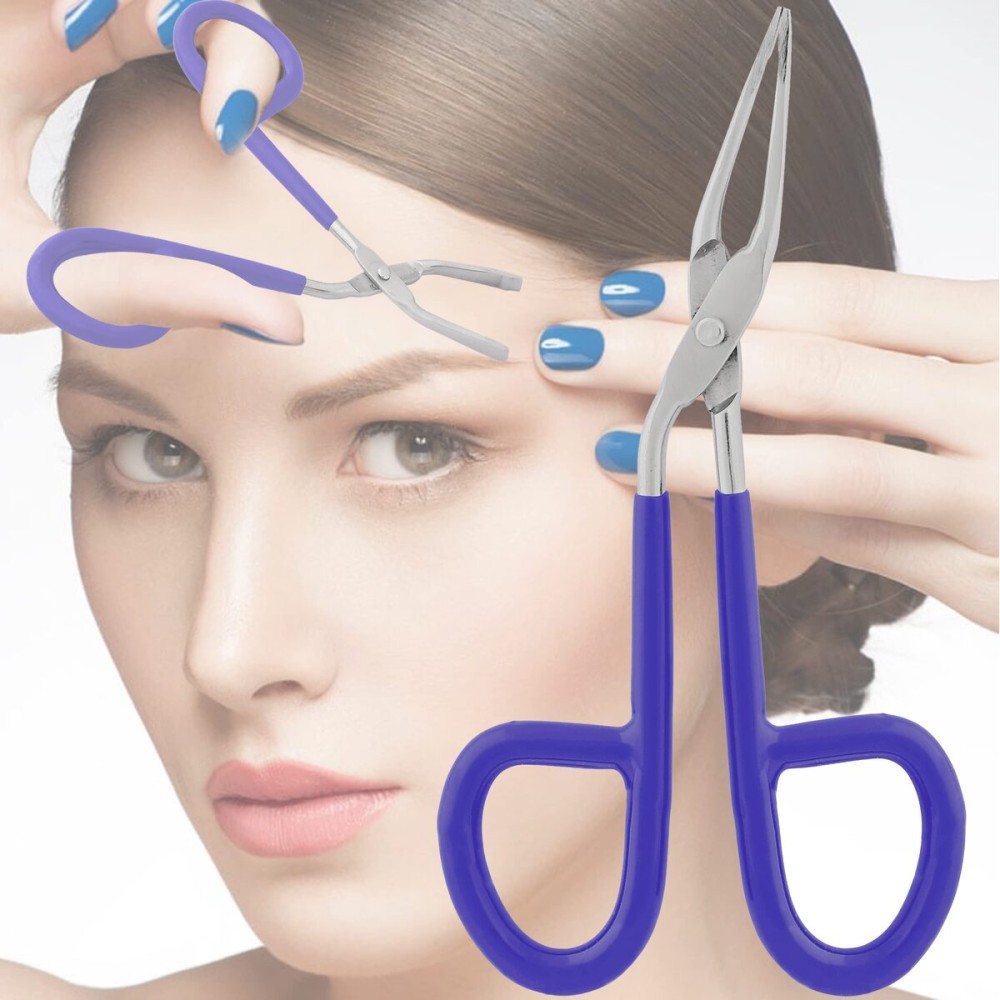 VISION TEK MED Professional Scissor Handle Tweezers Stainless Steel Shape Tool \'Eyebrow Nose Hair Clip Tweezer Remover for Lady Women (Blue Pvc Handle)