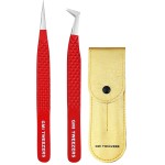 Professional Eyelash Extension Tweezers - Fiber Tip Stainless Steel Eyelash Extension - Pack of 2 Eyelashes Extension Tweezers - Lash Tweezers for Eyelash Extensions (RED)