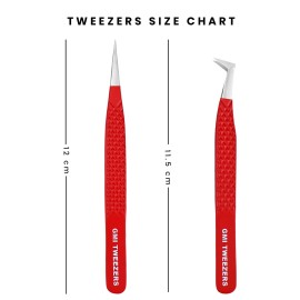 Professional Eyelash Extension Tweezers - Fiber Tip Stainless Steel Eyelash Extension - Pack of 2 Eyelashes Extension Tweezers - Lash Tweezers for Eyelash Extensions (RED)