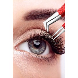 Professional Eyelash Extension Tweezers - Fiber Tip Stainless Steel Eyelash Extension - Pack of 2 Eyelashes Extension Tweezers - Lash Tweezers for Eyelash Extensions (RED)
