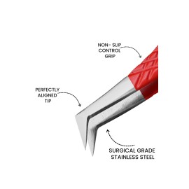 Professional Eyelash Extension Tweezers - Fiber Tip Stainless Steel Eyelash Extension - Pack of 2 Eyelashes Extension Tweezers - Lash Tweezers for Eyelash Extensions (RED)