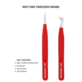 Professional Eyelash Extension Tweezers - Fiber Tip Stainless Steel Eyelash Extension - Pack of 2 Eyelashes Extension Tweezers - Lash Tweezers for Eyelash Extensions (RED)