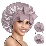 BONNET QUEEN Silk Satin Hair Wrap Night Cap for Curly Hair - Double Layer Tie Bonnet - Grey Purple