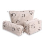 Cosmetic Bags for Women - 3PCs Corduroy Cosmetic Bag Aesthetic Women Handbags Purses Smile Dots Makeup Organizer Storage Makeup Bag Girls Case Bags (3Pcs beige)