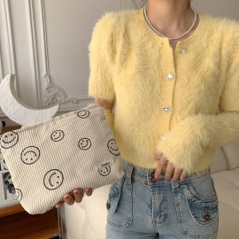 Cosmetic Bags for Women - 3PCs Corduroy Cosmetic Bag Aesthetic Women Handbags Purses Smile Dots Makeup Organizer Storage Makeup Bag Girls Case Bags (3Pcs beige)