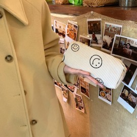 Cosmetic Bags for Women - 3PCs Corduroy Cosmetic Bag Aesthetic Women Handbags Purses Smile Dots Makeup Organizer Storage Makeup Bag Girls Case Bags (3Pcs beige)