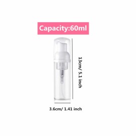 60ml 2oz Empty Refillable Clear Foam Dispenser Bottles Pump, Mini Travel Liquid Foaming Packaging Bottles Container for Cosmetic Makeup, Kitchen, Shampoo, Bathroom (3 Pack)