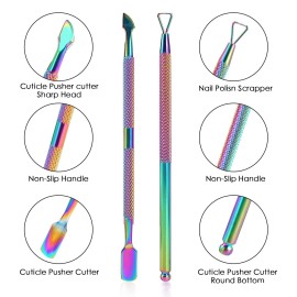 Cuticle Trimmer with Cuticle Pusher and Cutter,YINYIN Cuticle Remover Cutter Nipper Clippers Durable Pedicure Manicure Tools for Fingernails and Toenails(Rainbow)
