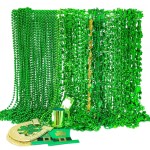 96PCS St. Patricks Day Necklace, 10 Kinds of St Patricks Beads Accessories, Metallic Irish Shamrock Beer Mug Coins Pendants Beads, Adult St Patricks Necklaces Bulk for Parade Party Supplies Favors