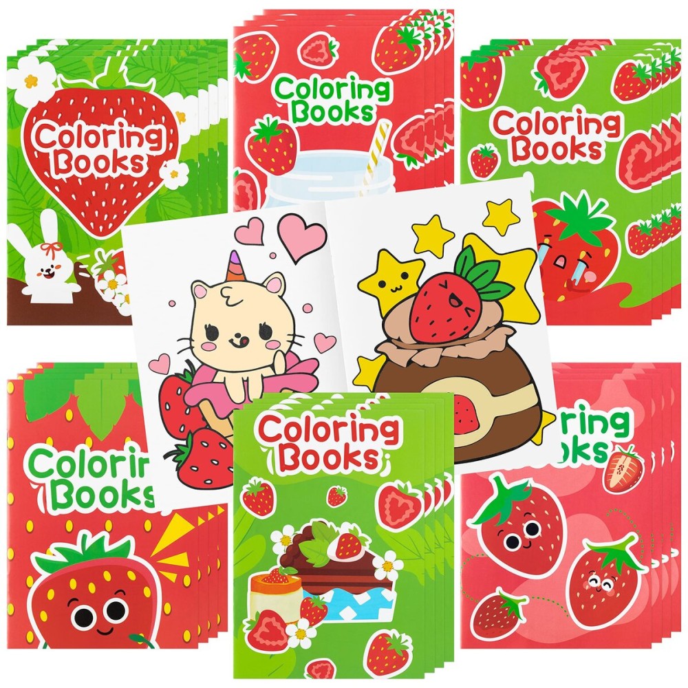 DGjianfei Coloring Book Party Favor - 24PCS Strawberry Mini Coloring Book Bulk Kid Party Favor DIY Art Drawing Book Strawberry Fruits Birthday Painting Kit Book in Bulk for Kids as A Summer Class Gift