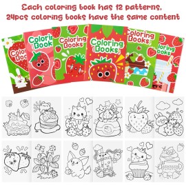 DGjianfei Coloring Book Party Favor - 24PCS Strawberry Mini Coloring Book Bulk Kid Party Favor DIY Art Drawing Book Strawberry Fruits Birthday Painting Kit Book in Bulk for Kids as A Summer Class Gift